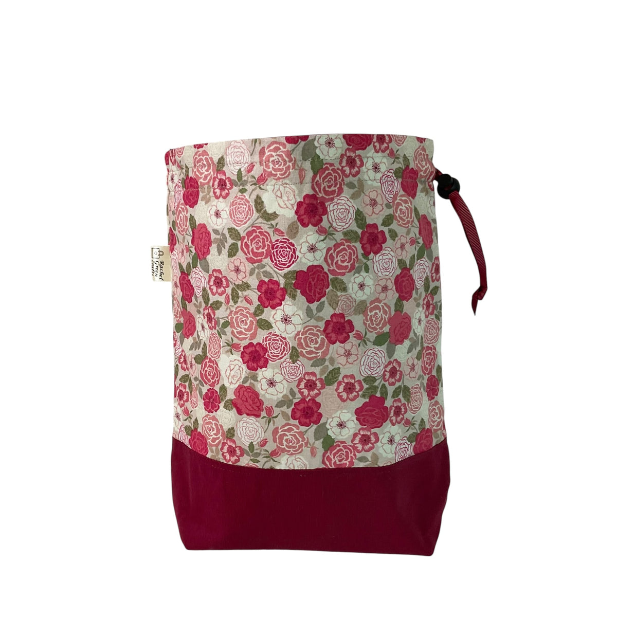Two at a time drawstring knitting bag with floral print
