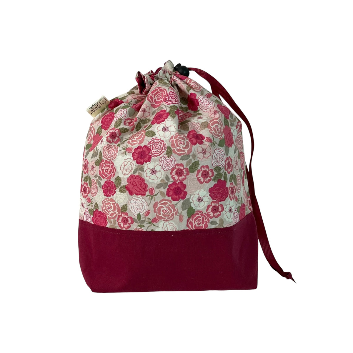 Two at a time drawstring knitting bag with floral print