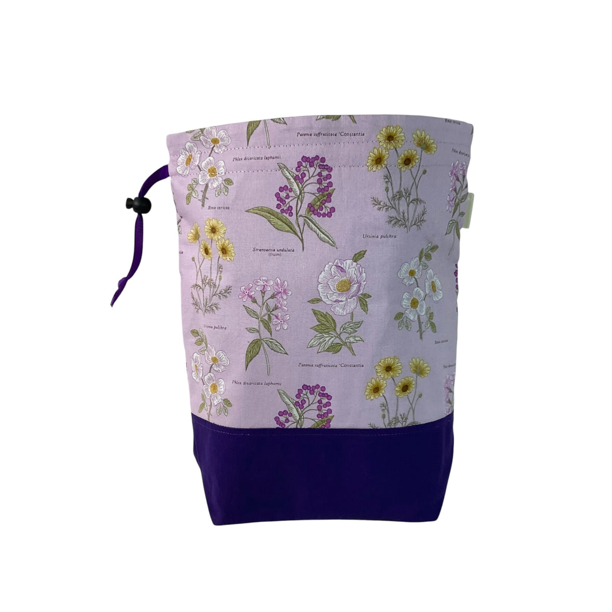 Two at a time drawstring knitting bag with floral print