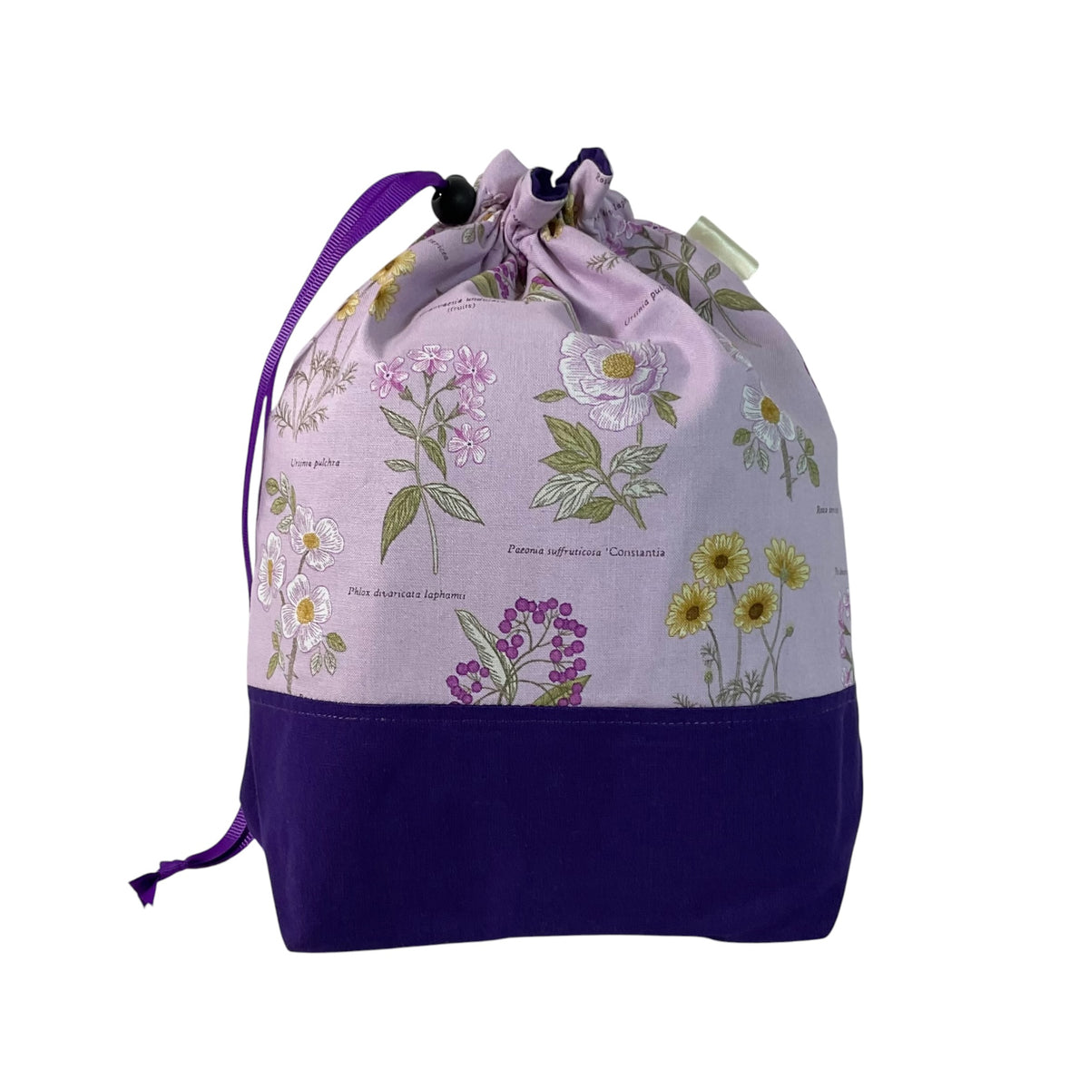 Two at a time drawstring knitting bag with floral print