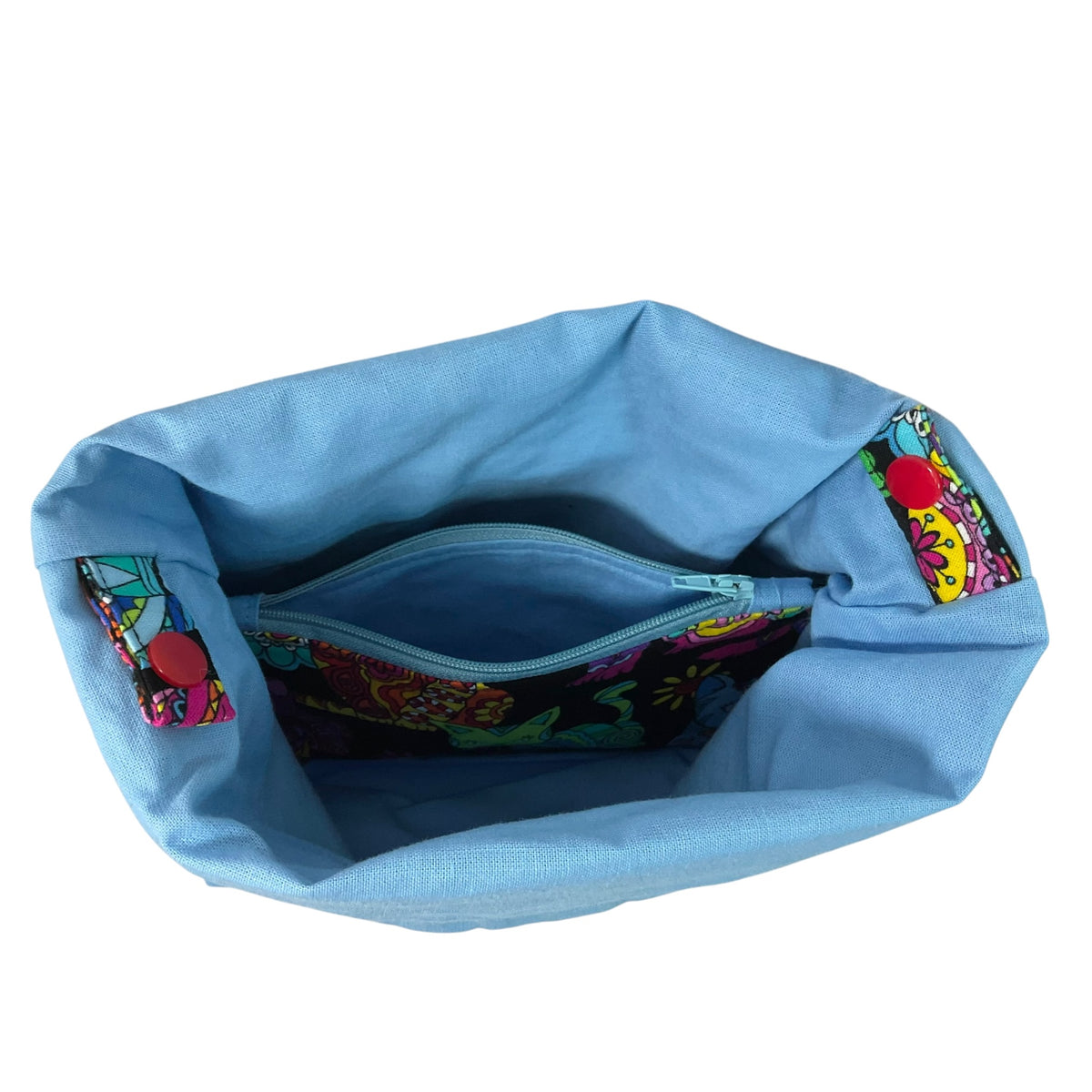 Knitting and crochet drawstring Two at a time project bag with cat print