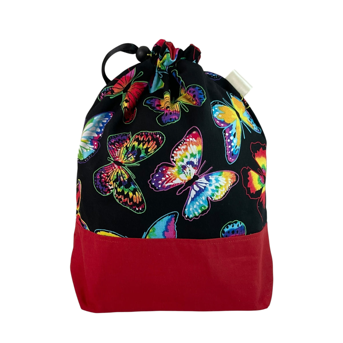 Knitting and crochet drawstring Two at a time project bag with butterfly print