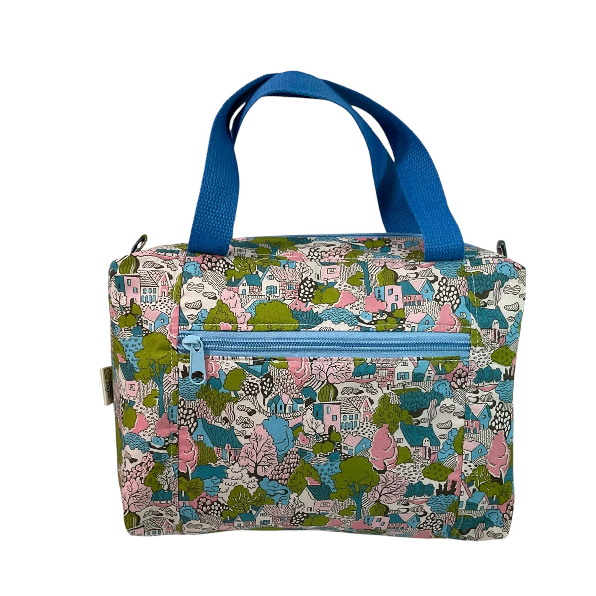 Liberty large pastel houses print toiletries bag with handles and zip pocket