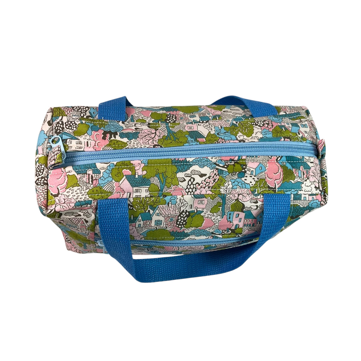 Liberty large pastel houses print toiletries bag with handles and zip pocket