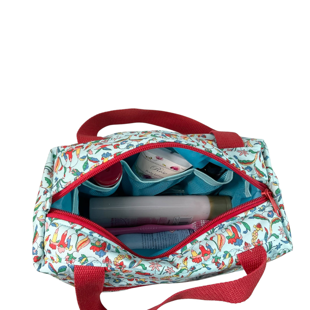 Liberty large toiletries bag with bird floral print  handles and zip pocket