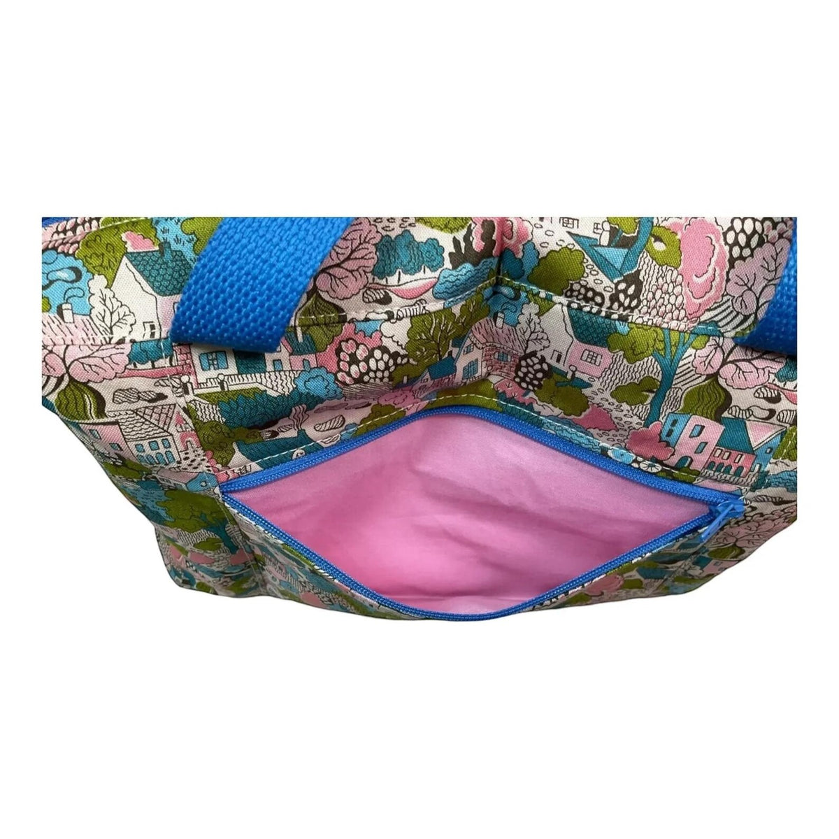 Liberty large pastel houses print toiletries bag with handles and zip pocket