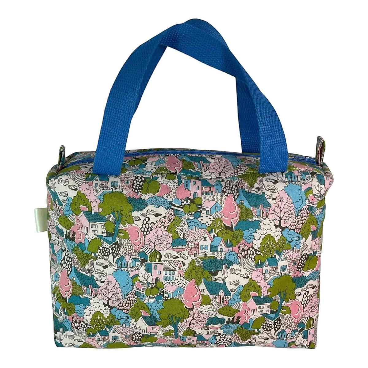 Liberty large pastel houses print toiletries bag with handles and zip pocket