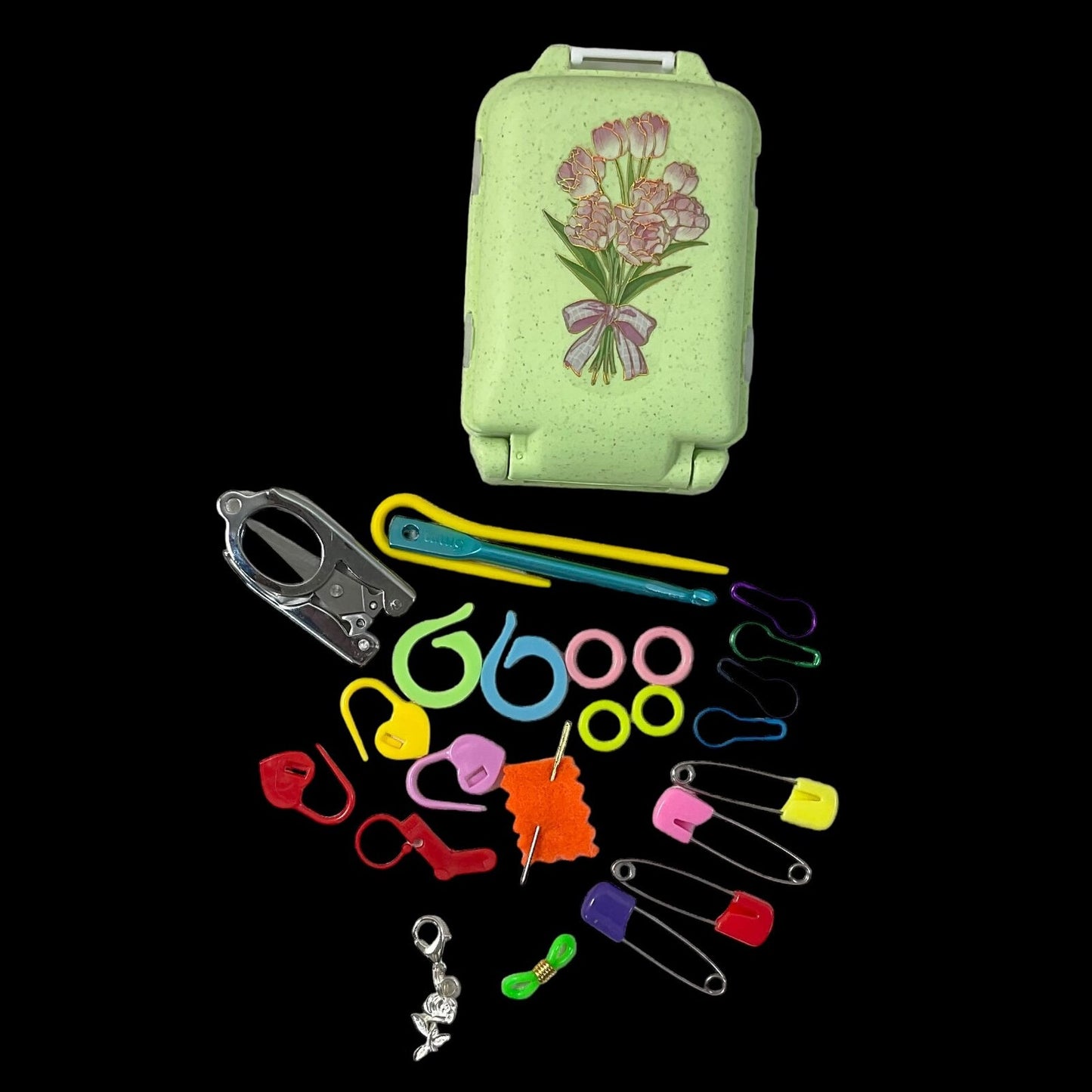 Knitting notions and accessories box filled