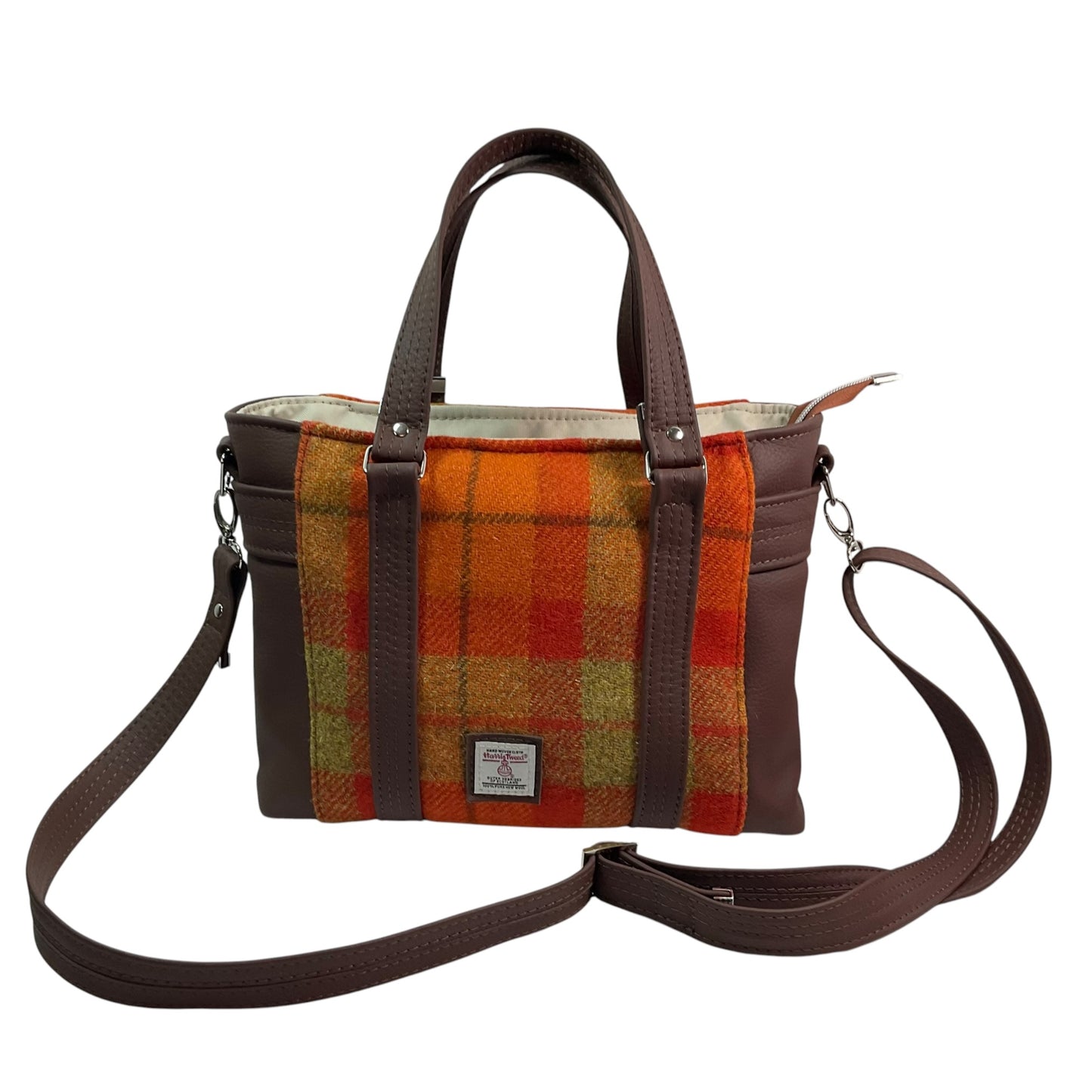 Harris tweed Crossbody Handbag with chocolate genuine leather