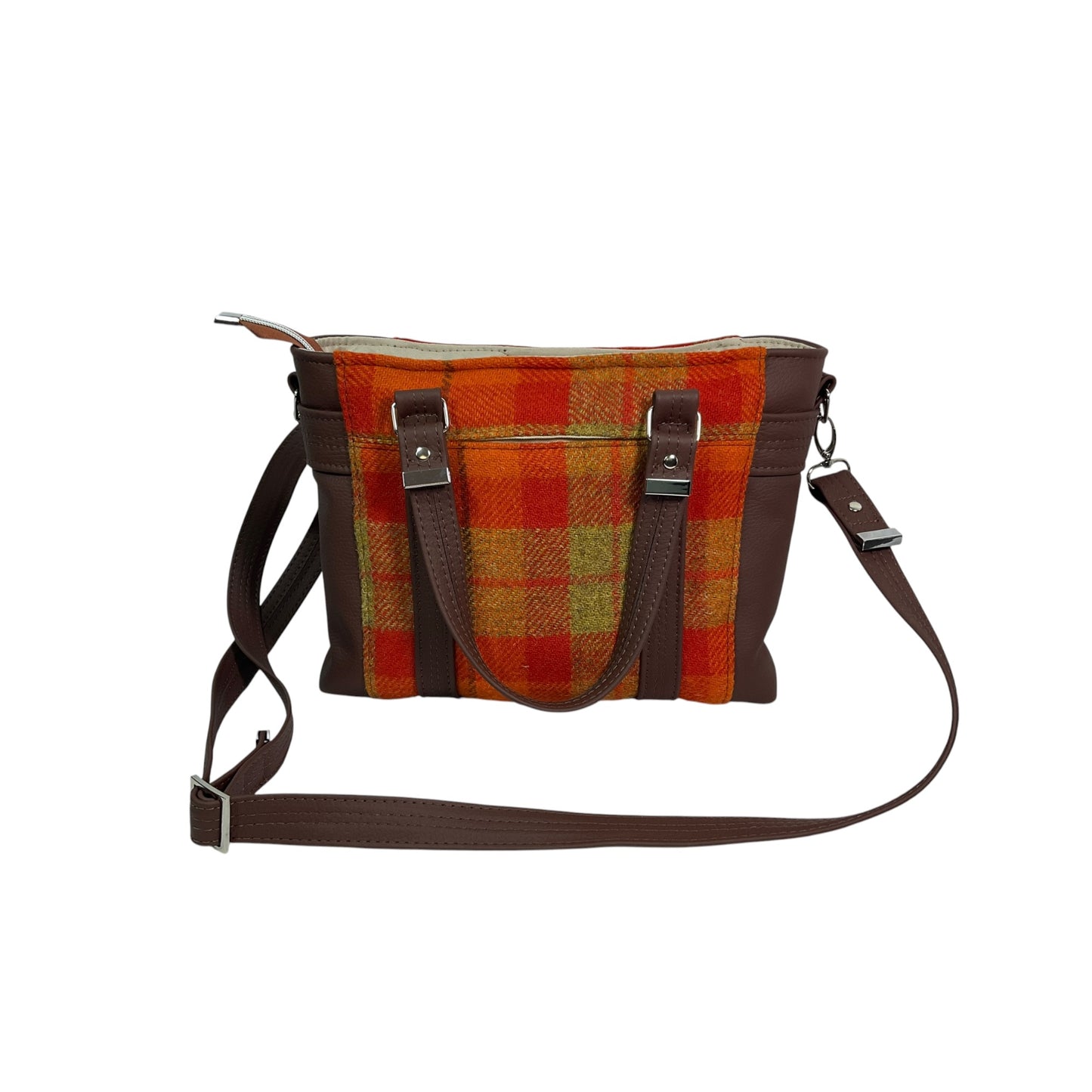 Harris tweed Crossbody Handbag with chocolate genuine leather