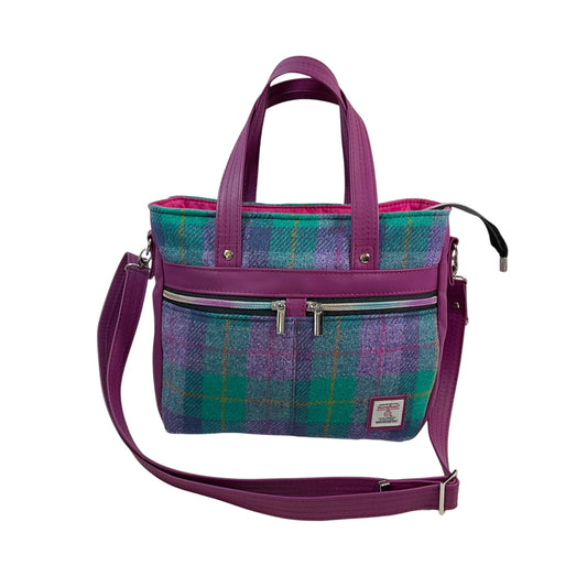 Harris tweed Crossbody Handbag made with red grape genuine leather and woven wool, shoulder bag with zip pocket large adjustable strap organiser bag (Copy) (Copy) (Copy) (Copy)