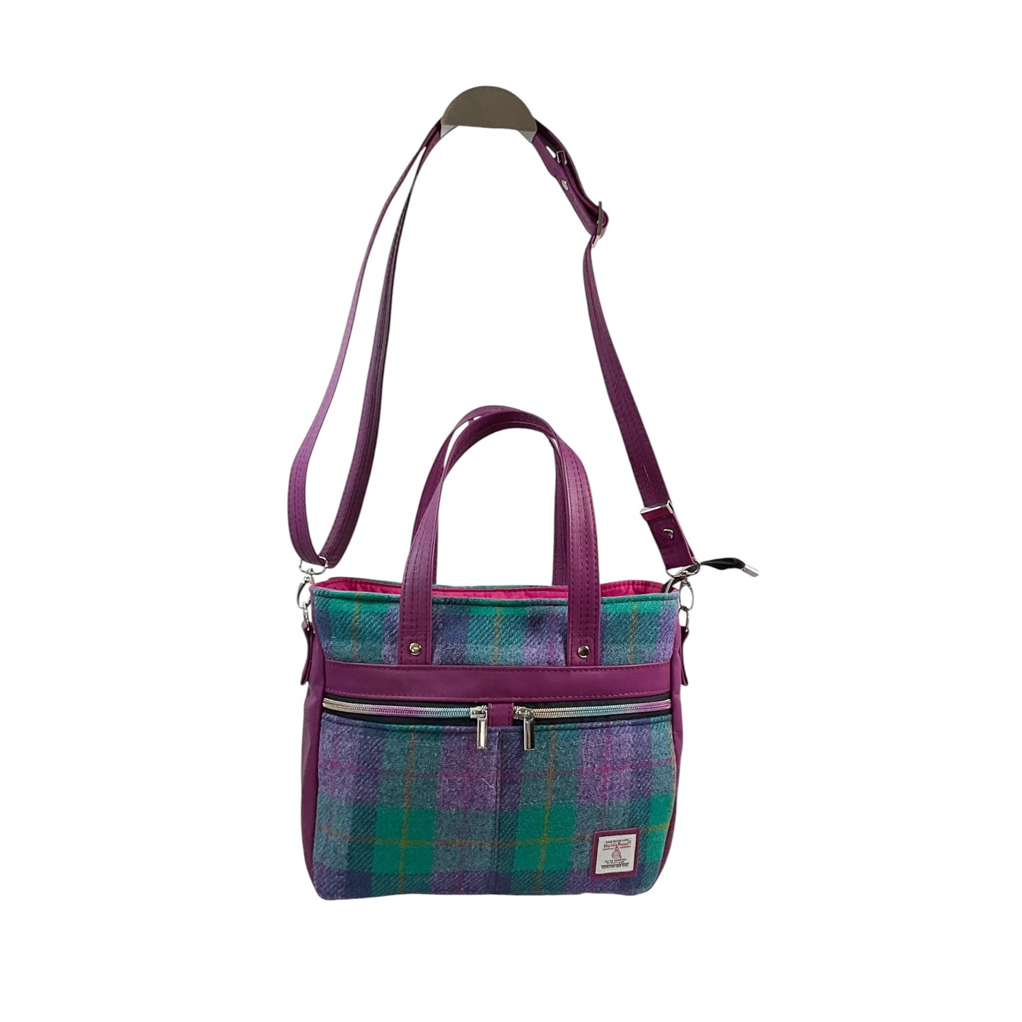 Harris tweed Crossbody Handbag made with red grape genuine leather and woven wool, shoulder bag with zip pocket large adjustable strap organiser bag (Copy) (Copy) (Copy) (Copy)