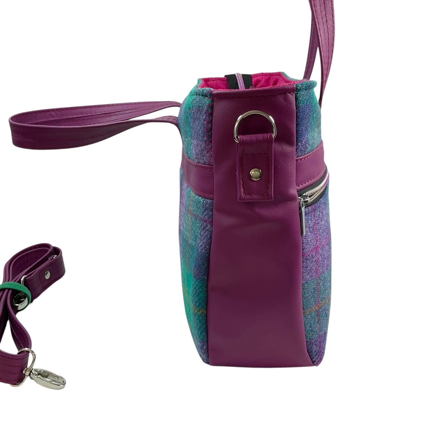 Harris tweed Crossbody Handbag made with red grape genuine leather and woven wool, shoulder bag with zip pocket large adjustable strap organiser bag (Copy) (Copy) (Copy) (Copy)