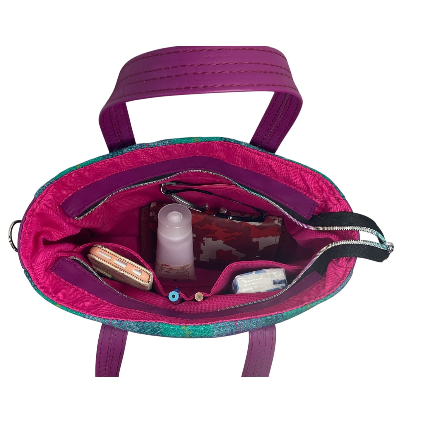 Harris tweed Crossbody with grape genuine leather