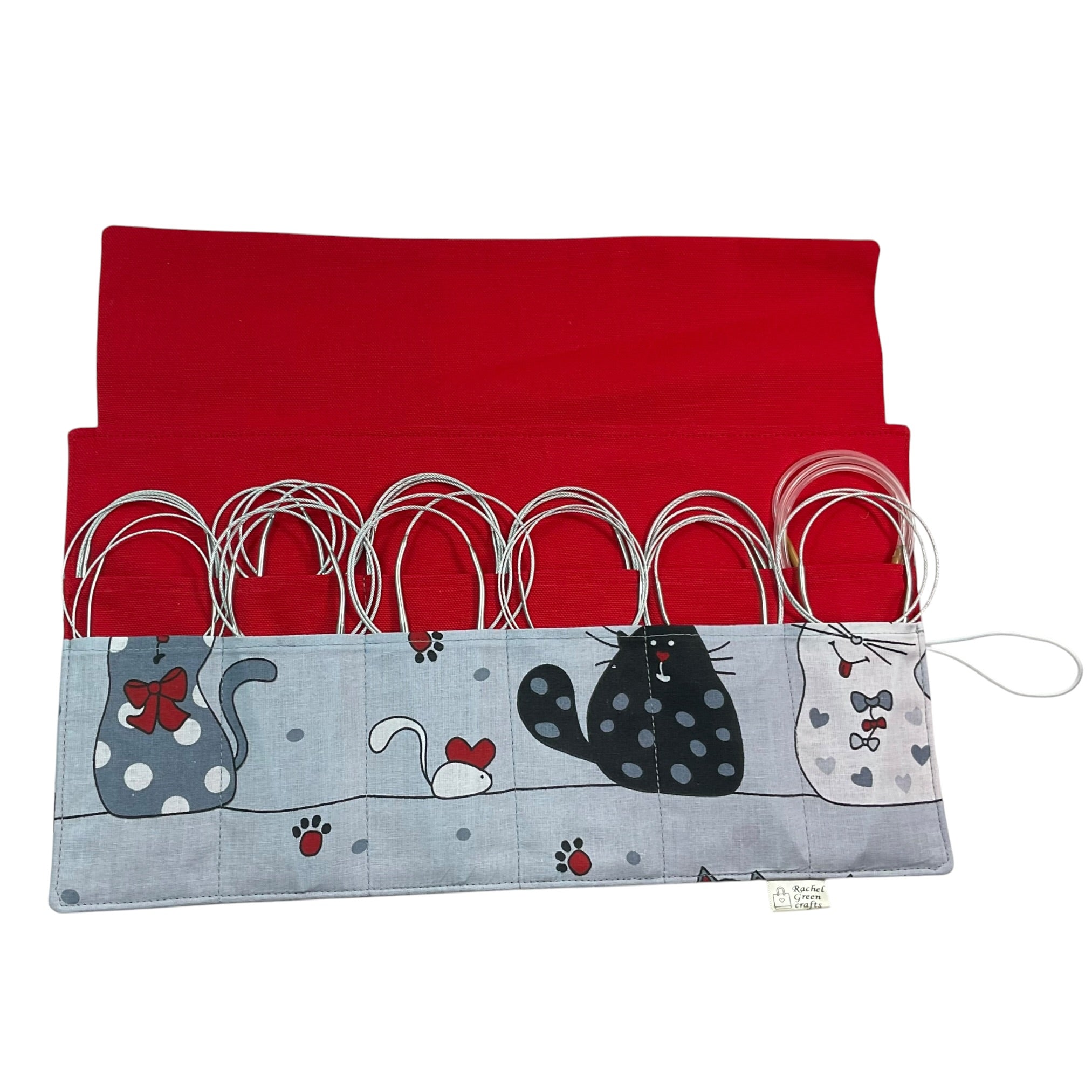 fixed Circular knitting needle case with cats, sock needles roll, needle wallet, knitters gift, needle holder