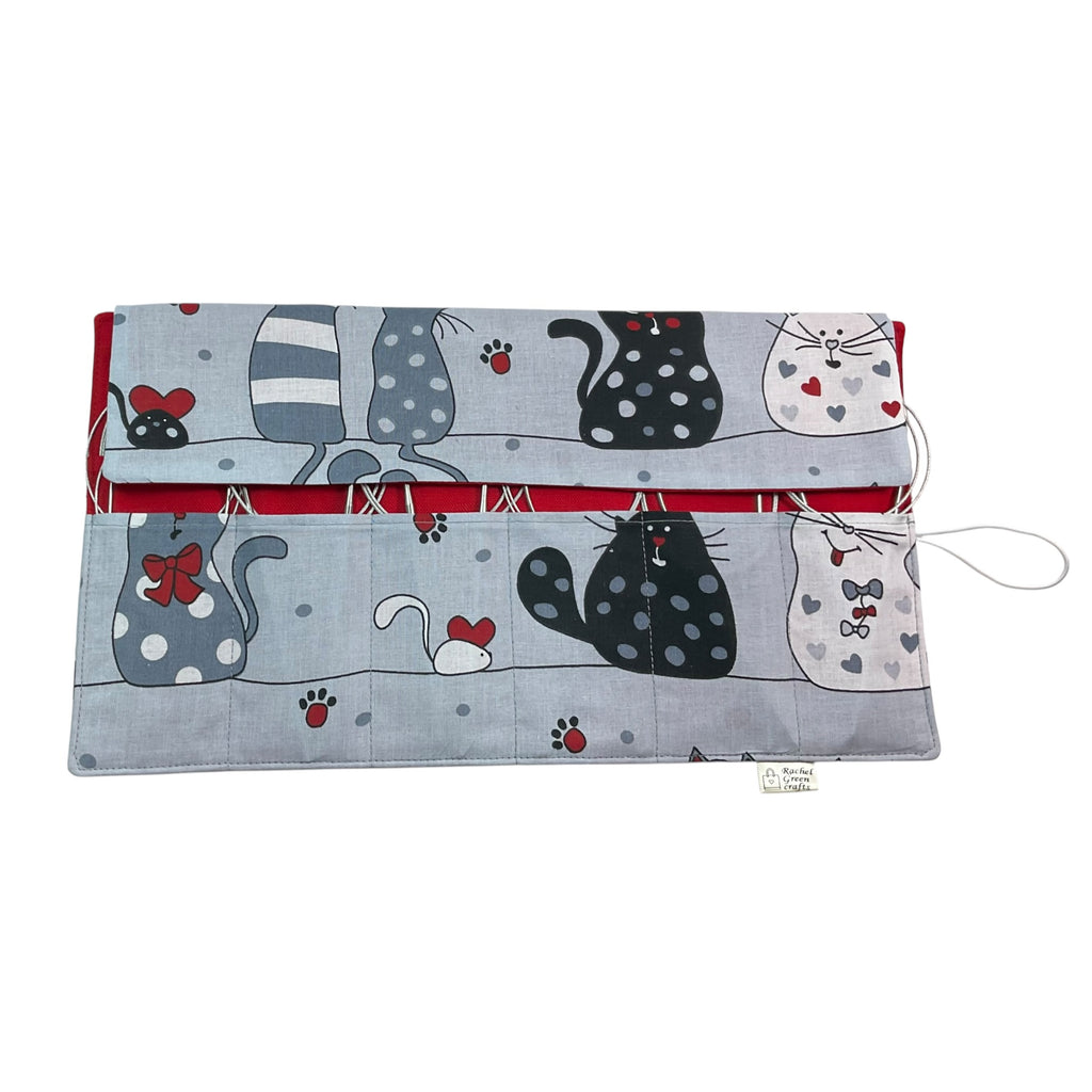 fixed Circular knitting needle case with cats, sock needles roll, needle wallet, knitters gift, needle holder