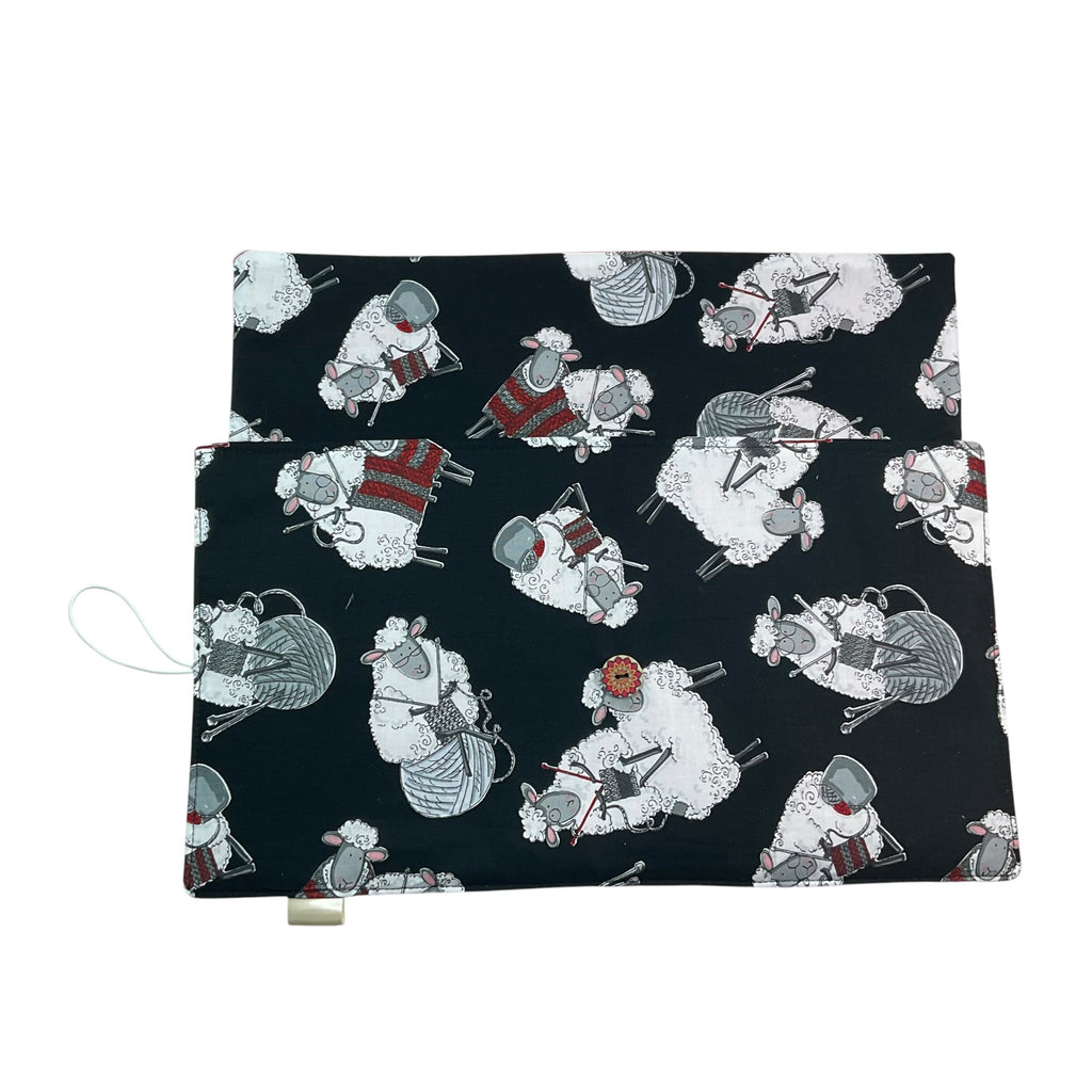 Circular knitting needle case with sheep,  fixed circular wallet,  sock needles storage pouch, knitters gift