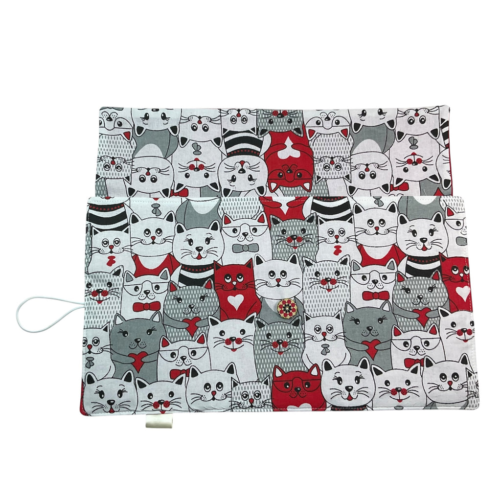 fixed Circular knitting needle case with cats, sock needles roll, needle wallet, knitters gift, needle holder