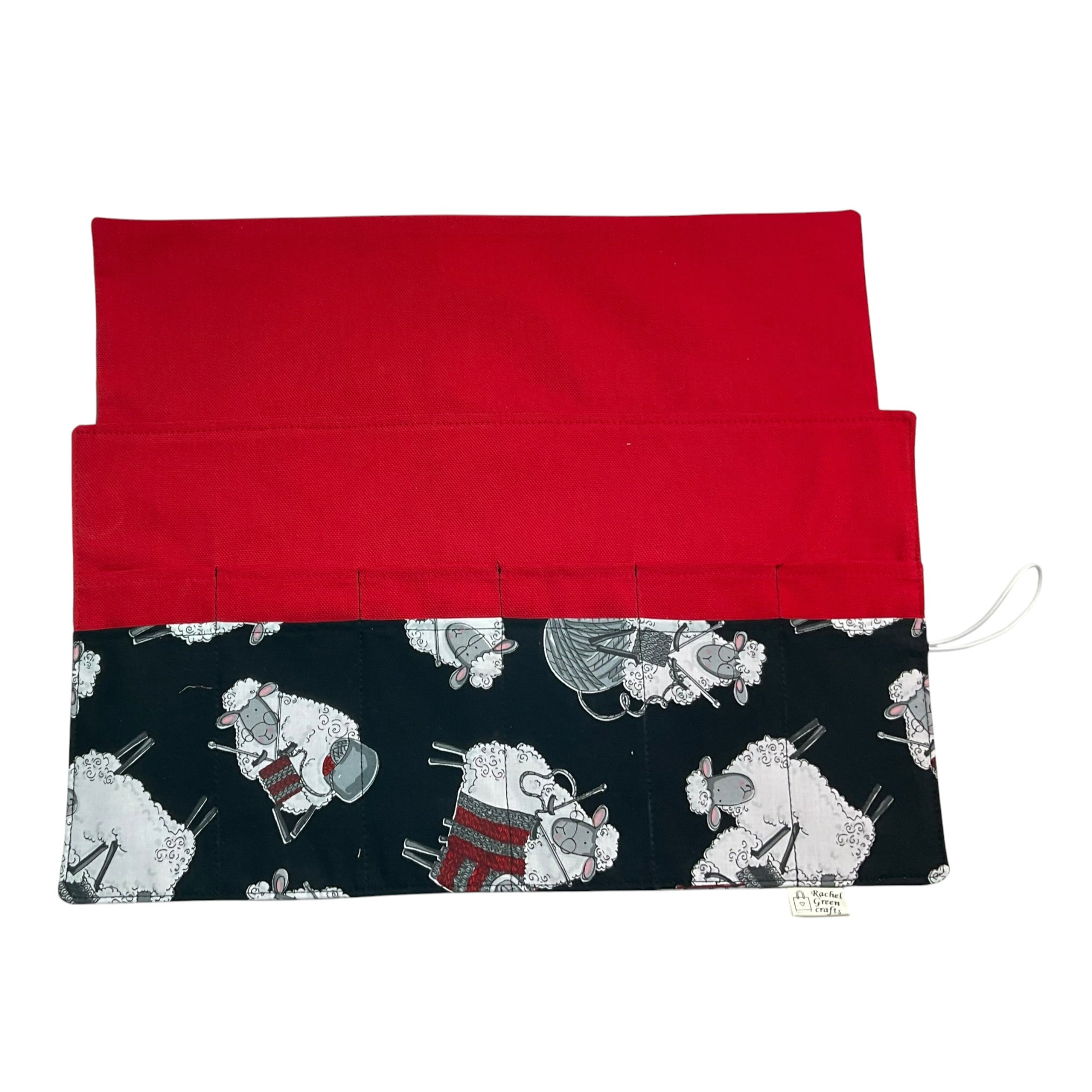 Circular knitting needle case with sheep,  fixed circular wallet,  sock needles storage pouch, knitters gift