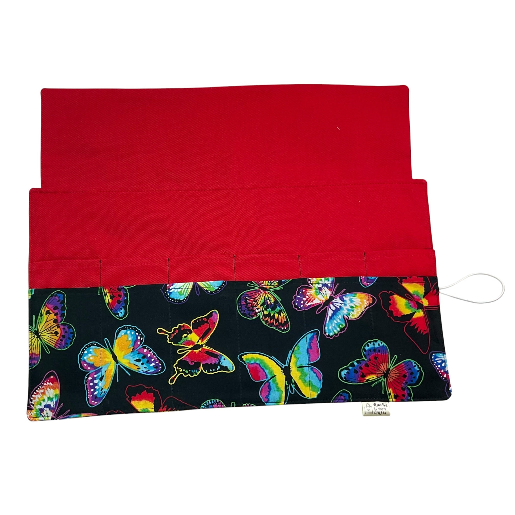 Floral Circular knitting needle case with butterflies, tie dye butterfly fixed circular sock needles pouch, knitting needle roll, knitters gift (Copy)