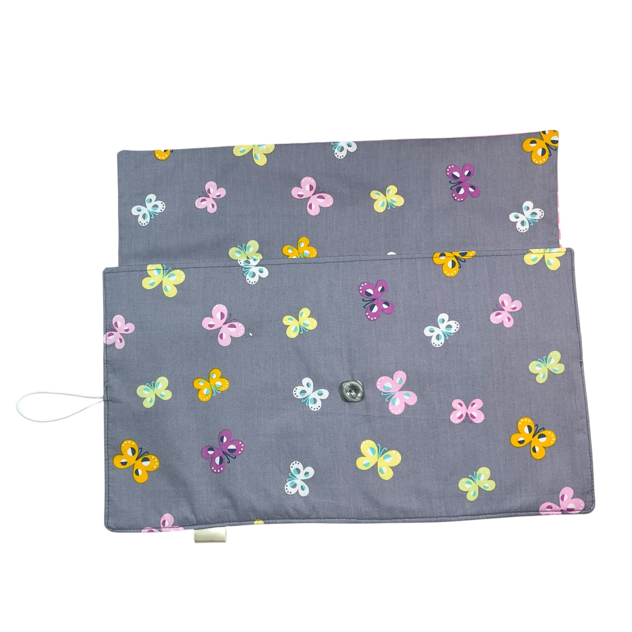 Floral Circular knitting needle case with butterflies, butterfly fixed circular sock needles pouch, knitting needle roll, knitters gift