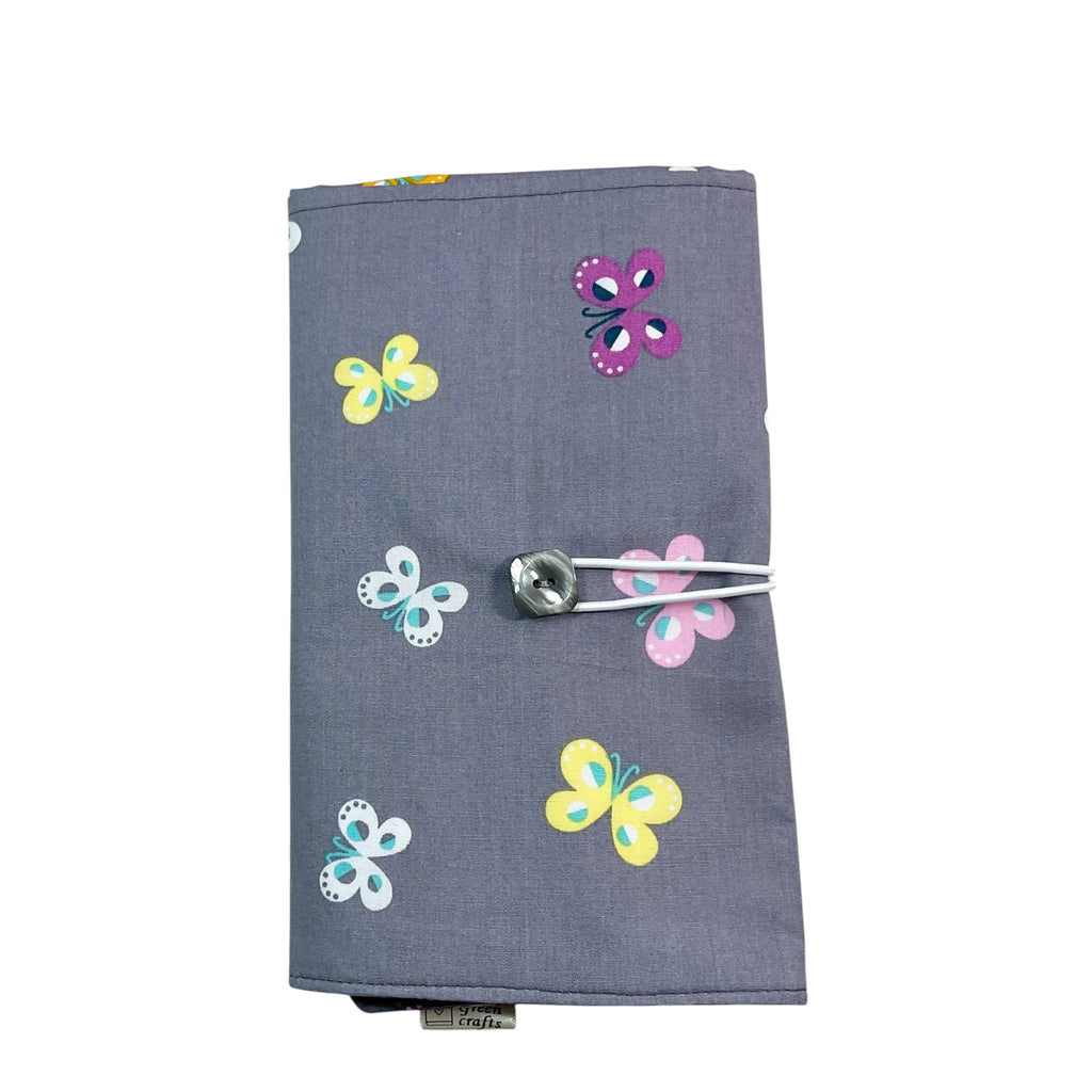 Floral Circular knitting needle case with butterflies, butterfly fixed circular sock needles pouch, knitting needle roll, knitters gift