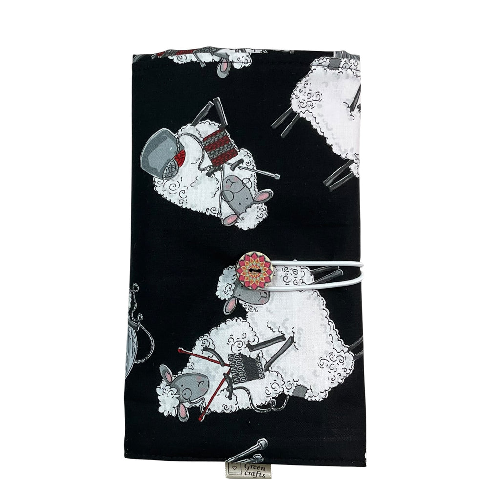 Circular knitting needle case with sheep,  fixed circular wallet,  sock needles storage pouch, knitters gift