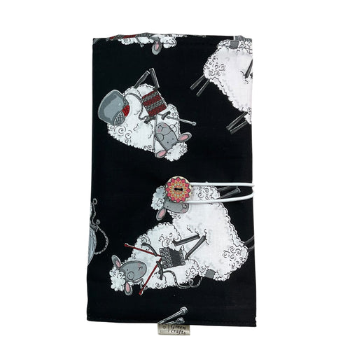 Circular knitting needle case with sheep,  fixed circular wallet,  sock needles storage pouch, knitters gift