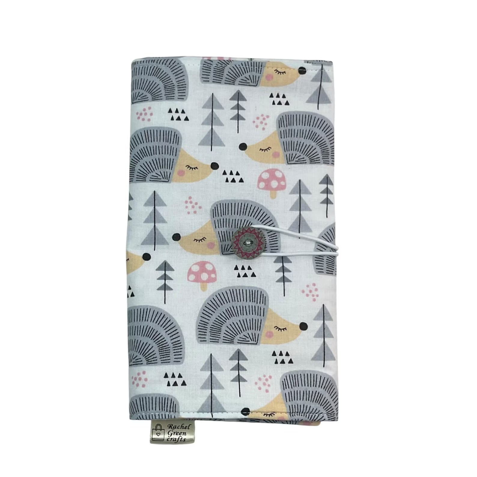 Floral Circular knitting needle case with hedgehogs and toadstools, fixed circular sock needles pouch, knitting needle roll, knitters gift