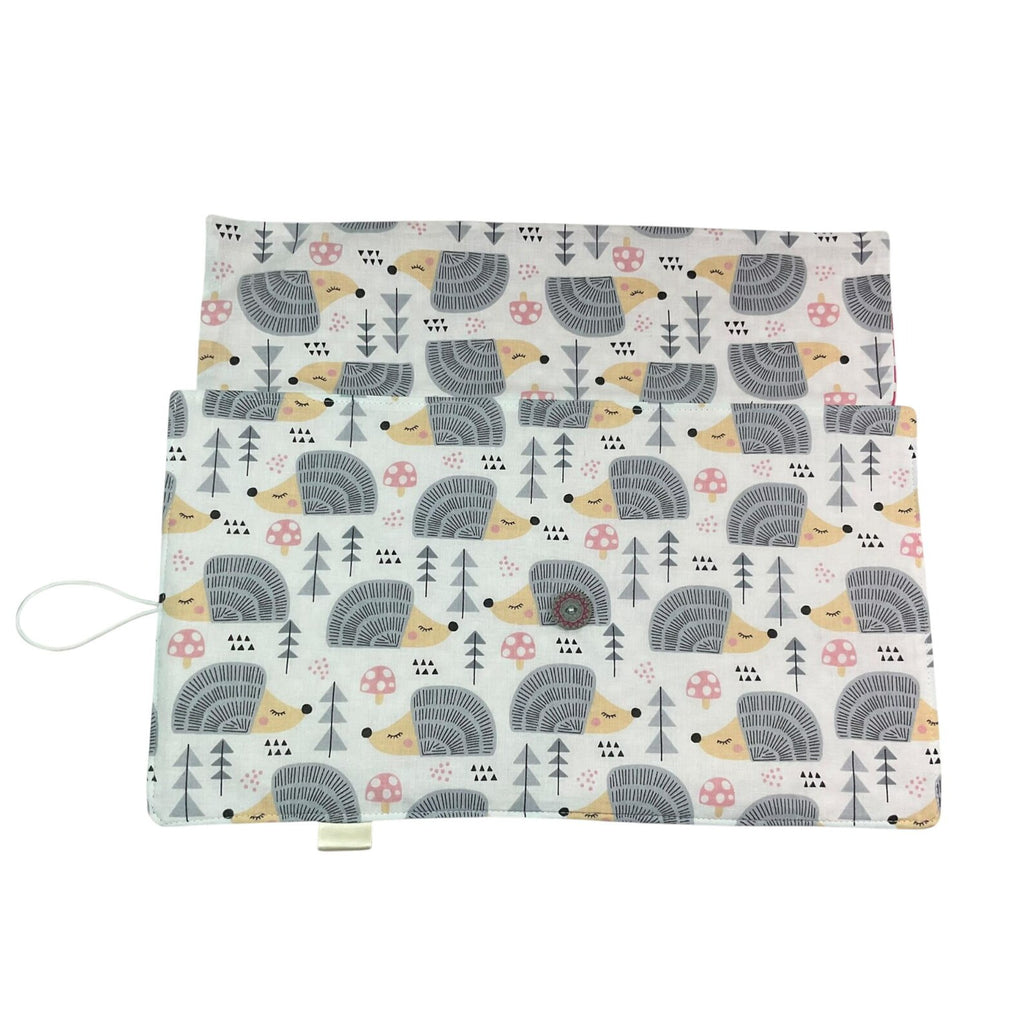 Floral Circular knitting needle case with hedgehogs and toadstools, fixed circular sock needles pouch, knitting needle roll, knitters gift