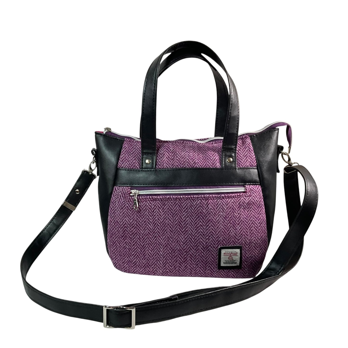 Harris tweed Crossbody Handbag with black faux leather