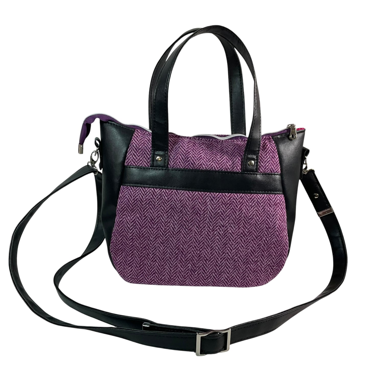 Harris tweed Crossbody Handbag with black faux leather