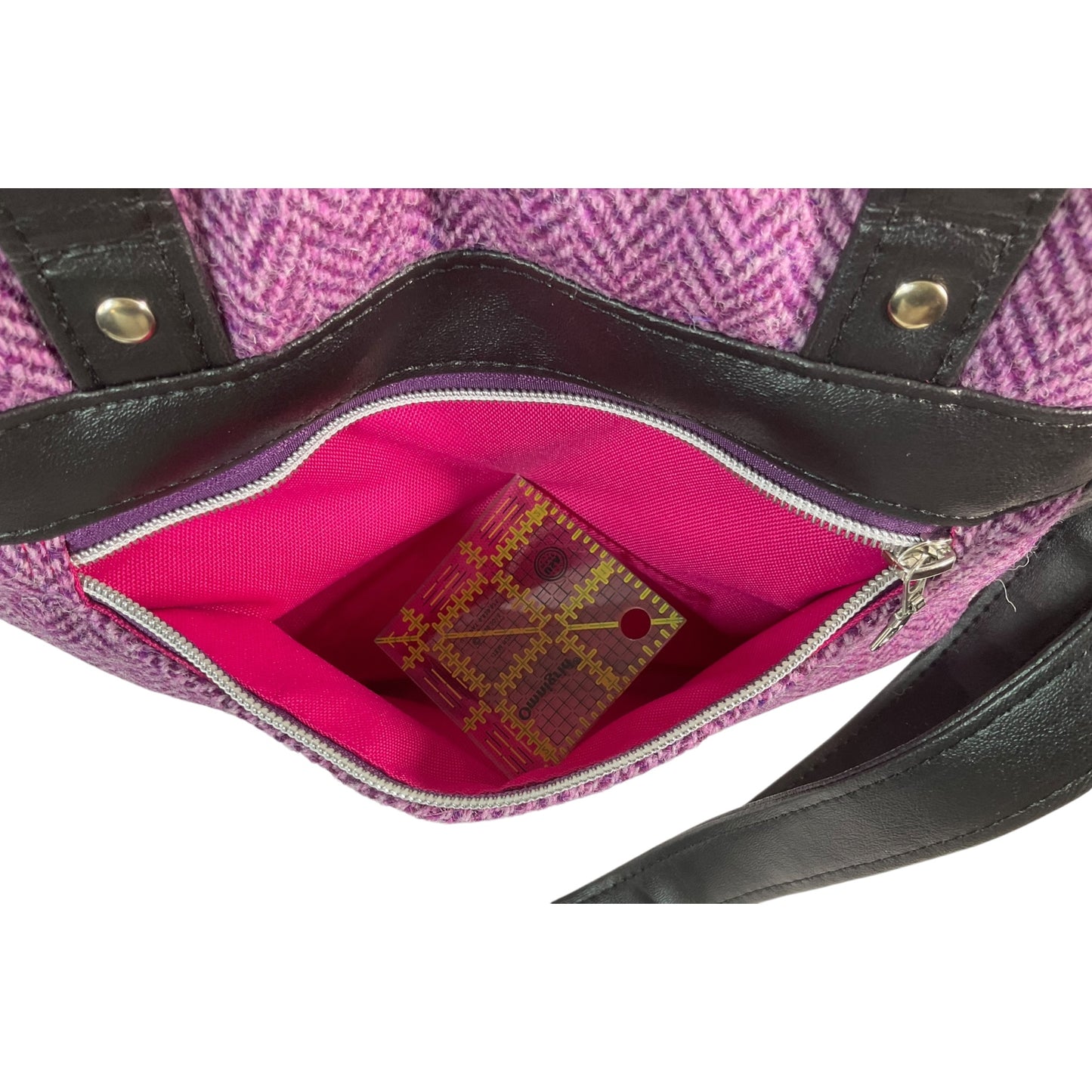 Harris tweed Crossbody Handbag with black faux leather