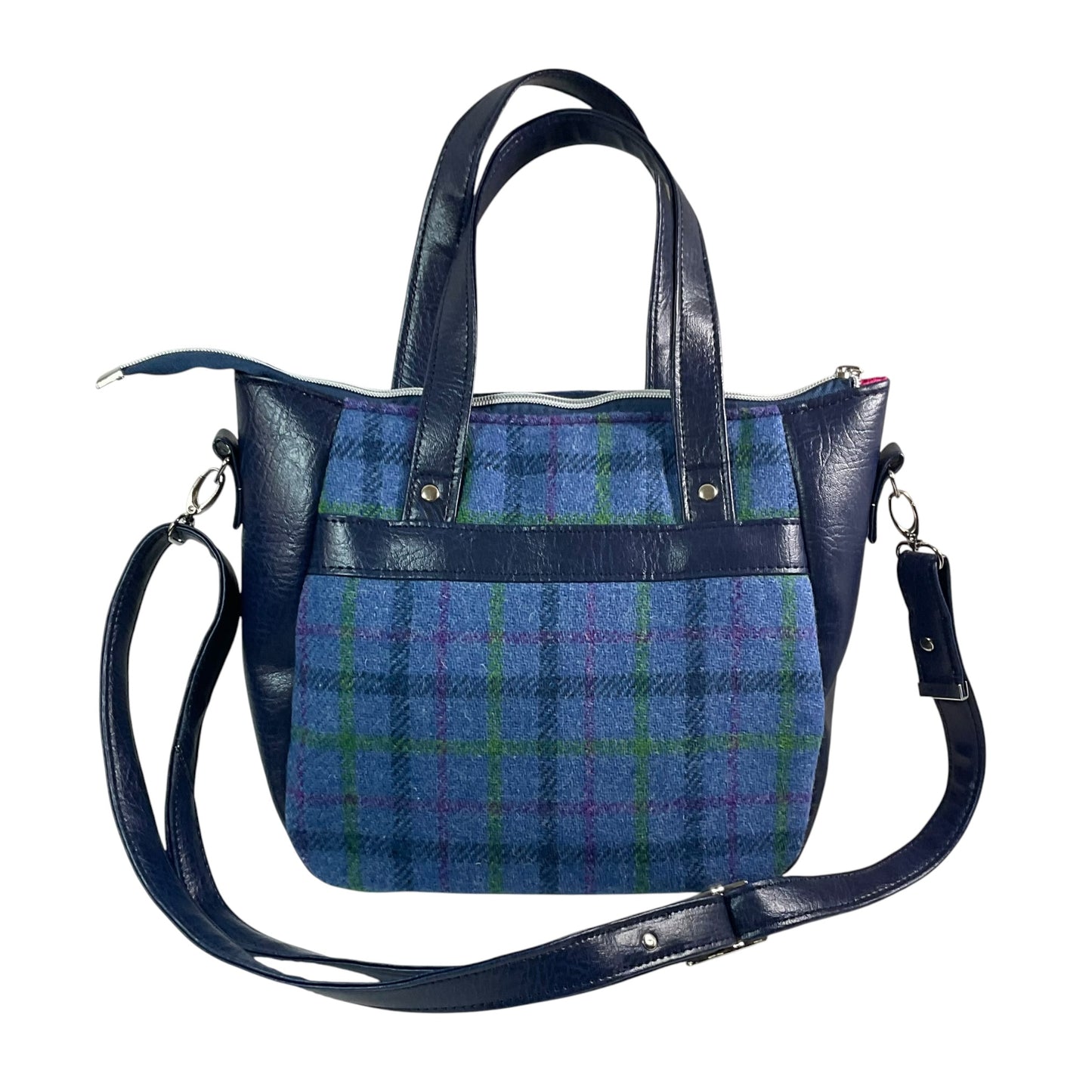 Harris tweed Crossbody Handbag with blue faux leather