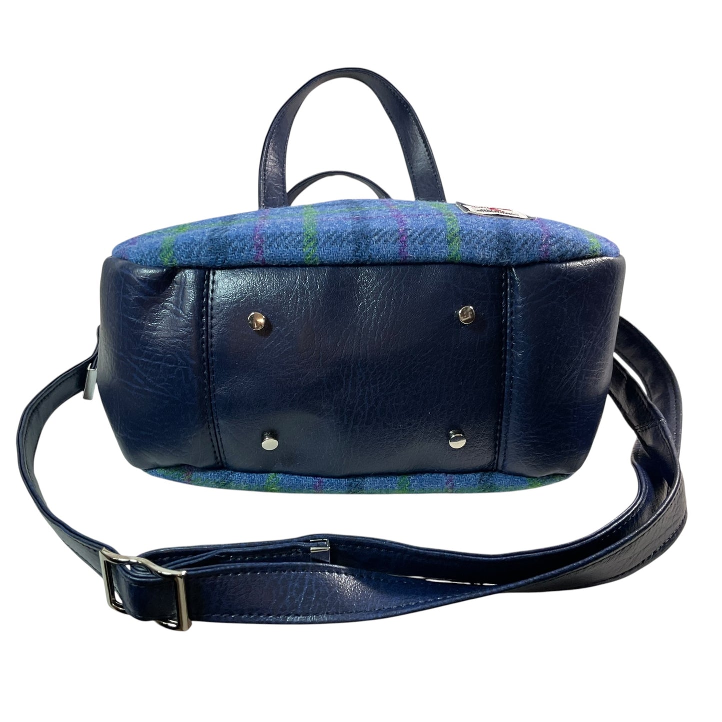 Harris tweed Crossbody Handbag with blue faux leather