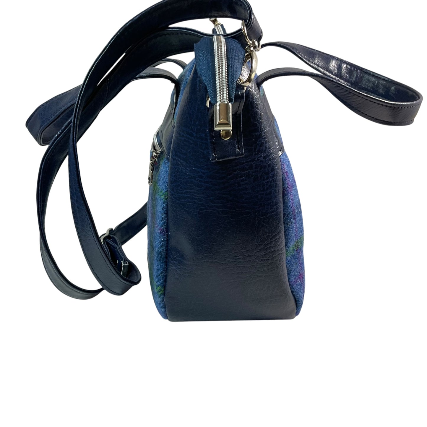 Harris tweed Crossbody Handbag with blue faux leather