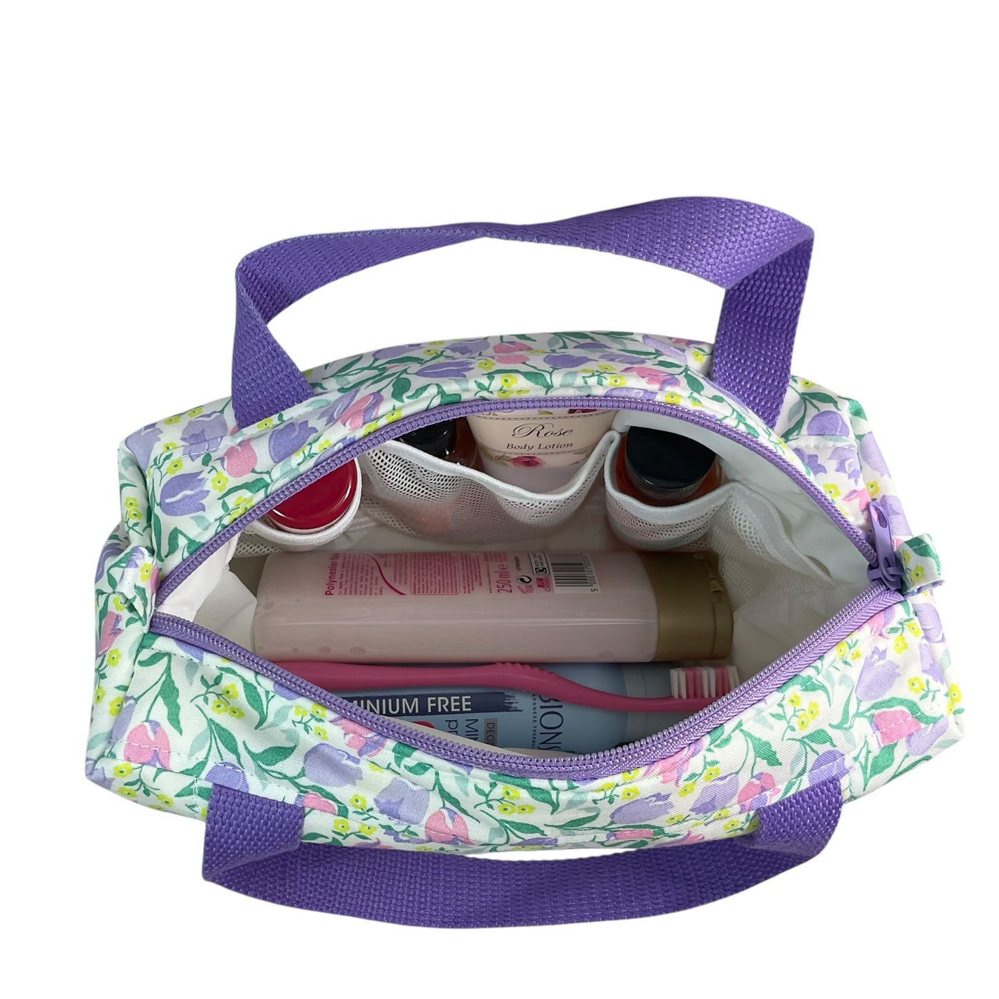 Liberty fabric large toiletries bag with handles and zip pocket