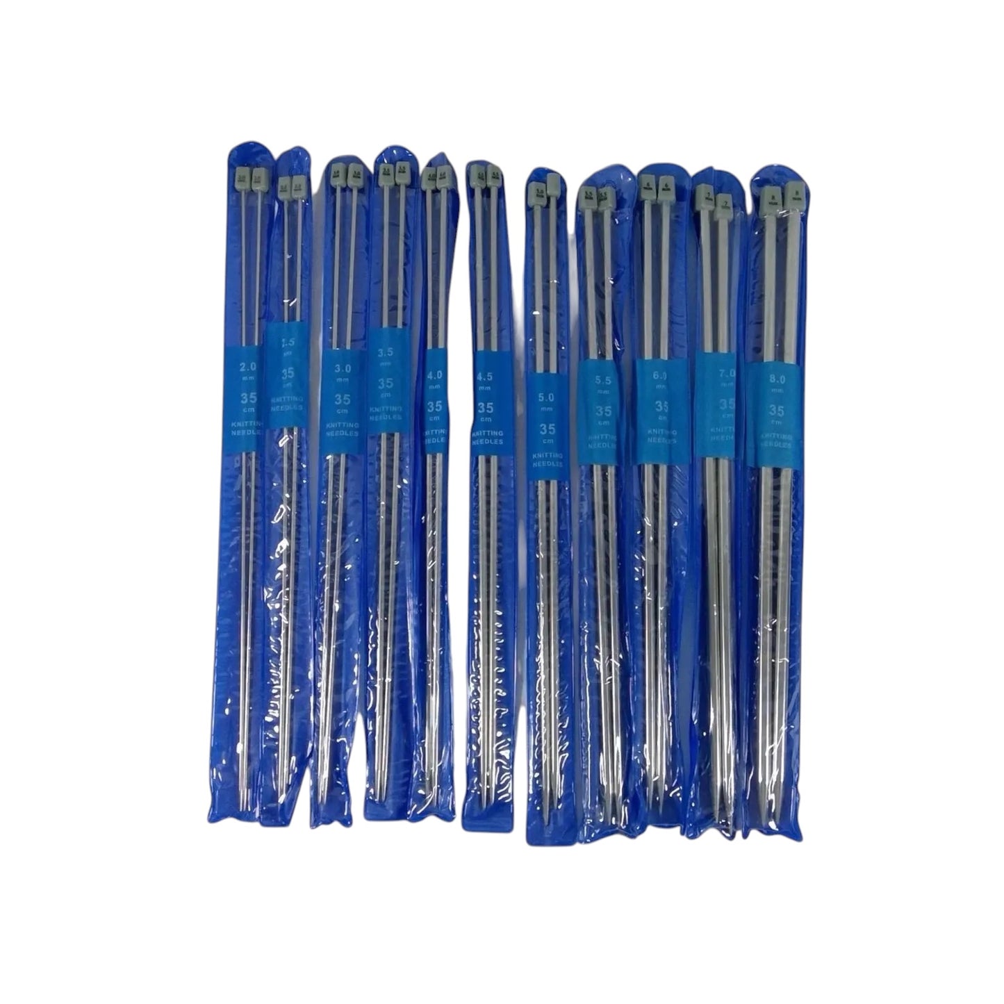 Full set of 11 pairs of 35cm stainless steel knitting needles