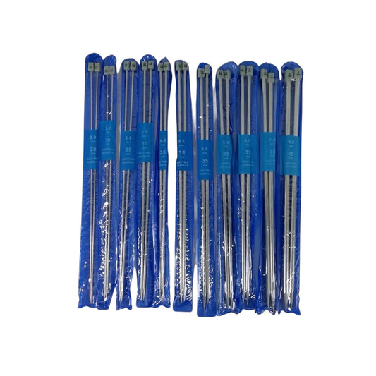 Full set of 11 pairs of 35cm stainless steel knitting needles
