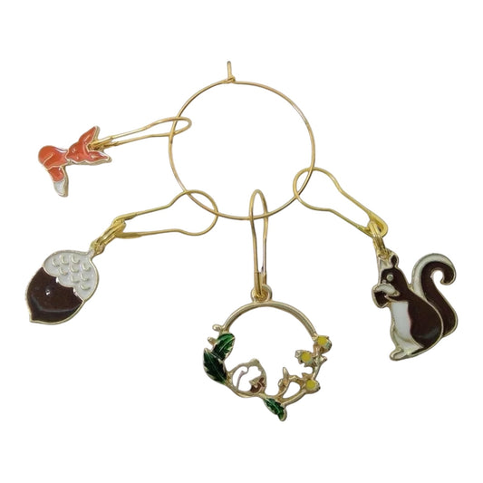 Squirrel and fox enamelled stitch markers for knitting and crochet