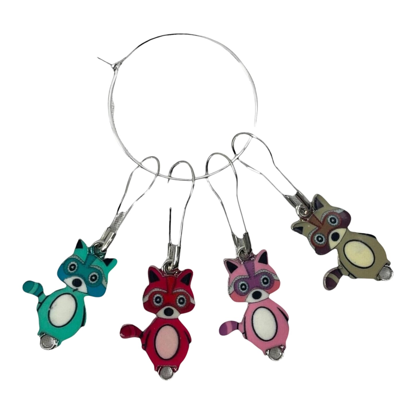 Raccoon enamelled Stitch markers for knitting and crochet