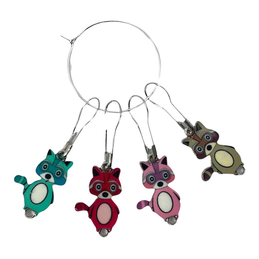Raccoon enamelled Stitch markers for knitting and crochet