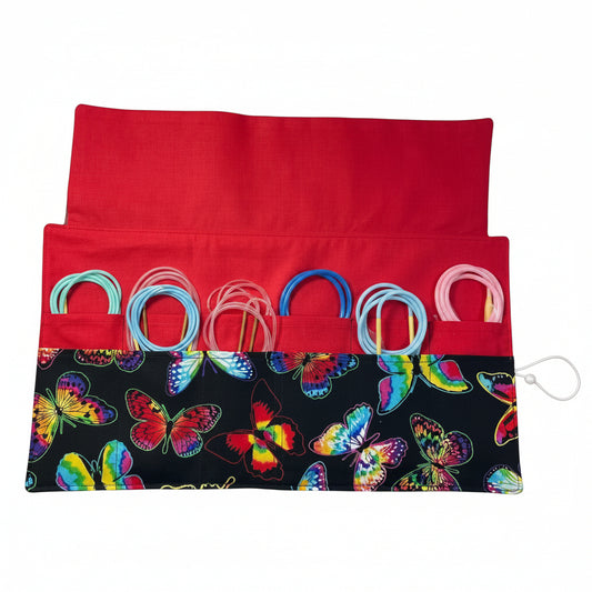 Floral Circular knitting needle case with butterflies