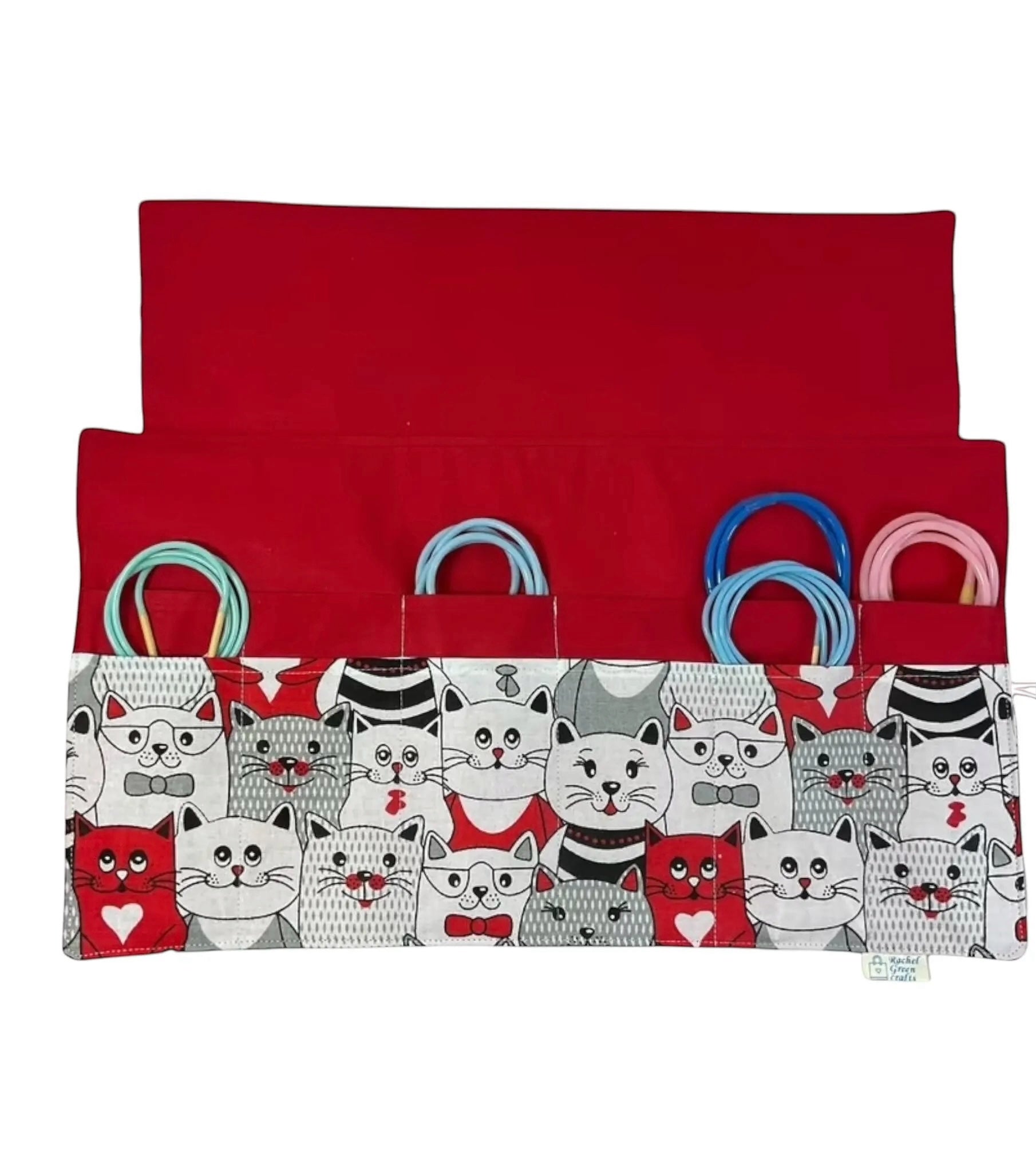 fixed Circular knitting needle case with cats, sock needles roll, needle wallet, knitters gift, needle holder