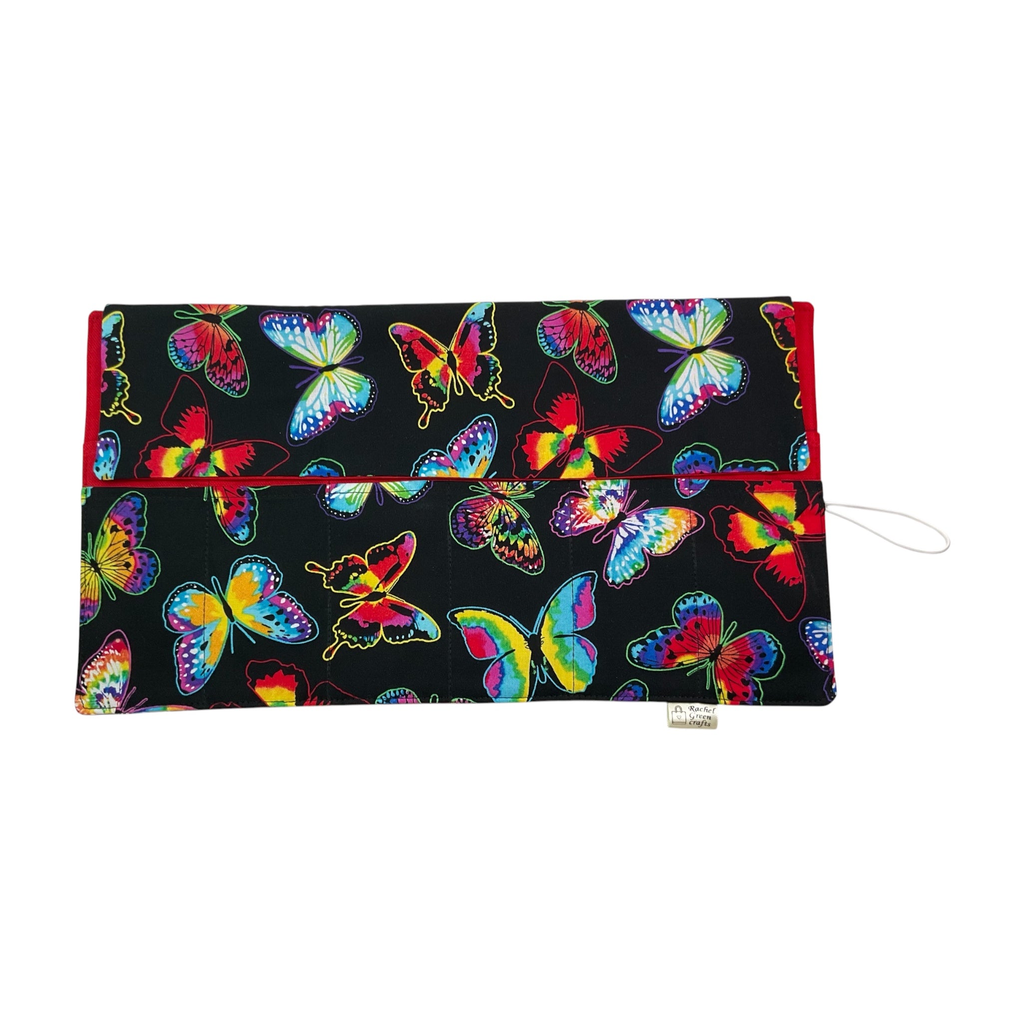 Floral Circular knitting needle case with butterflies, tie dye butterfly fixed circular sock needles pouch, knitting needle roll, knitters gift (Copy)