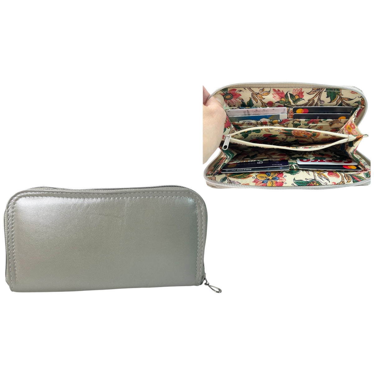 Wallet/ purse made from pearlised silver colour genuine leather , full zip around (Copy)