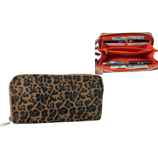 Wallet/ purse made from animal print genuine suede leather, full zip around