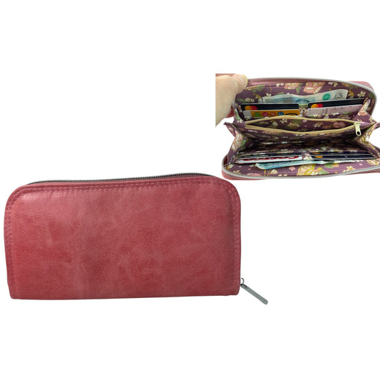 Wallet/ purse made from salmon colour genuine leather , full zip around