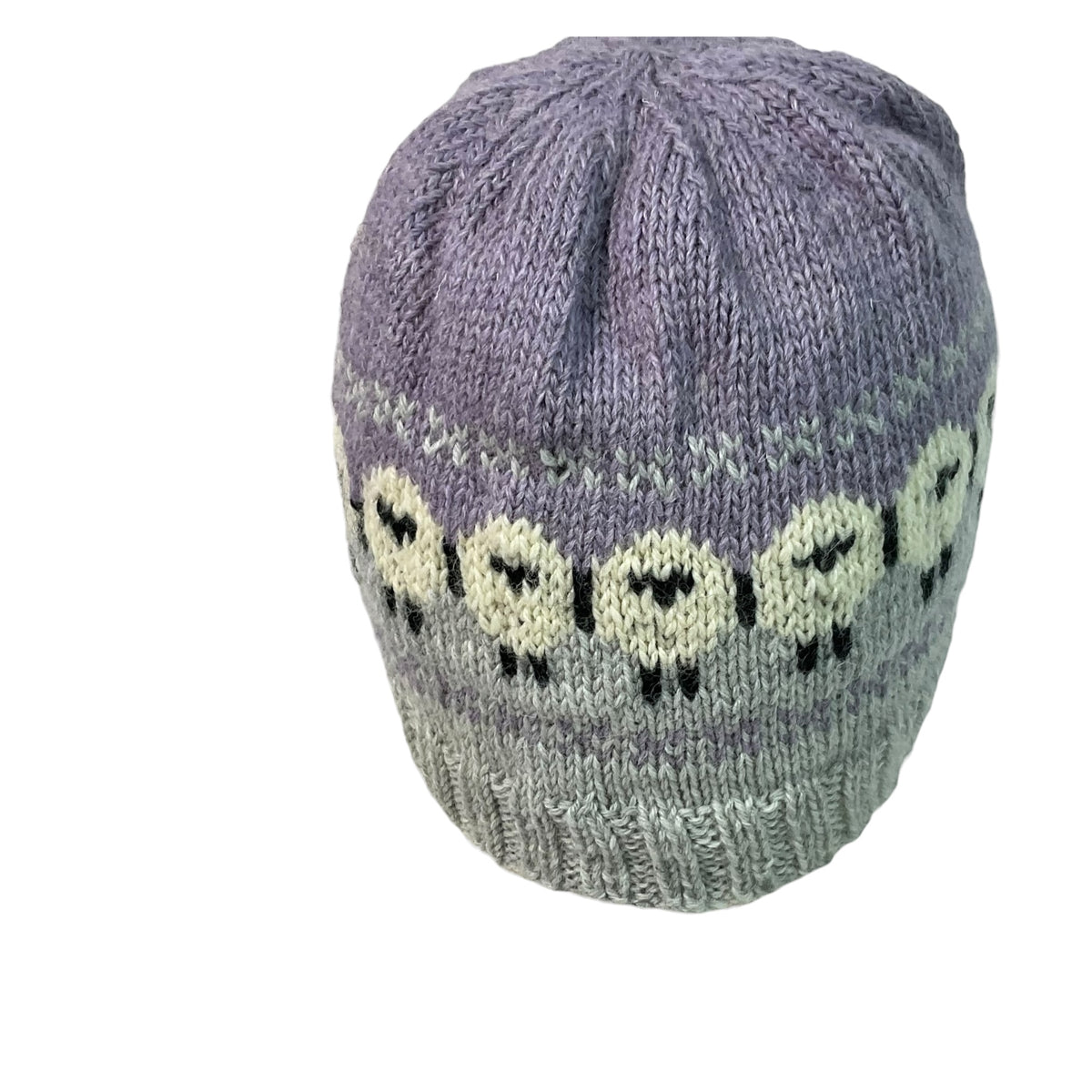 hand knit hat with sheep motif