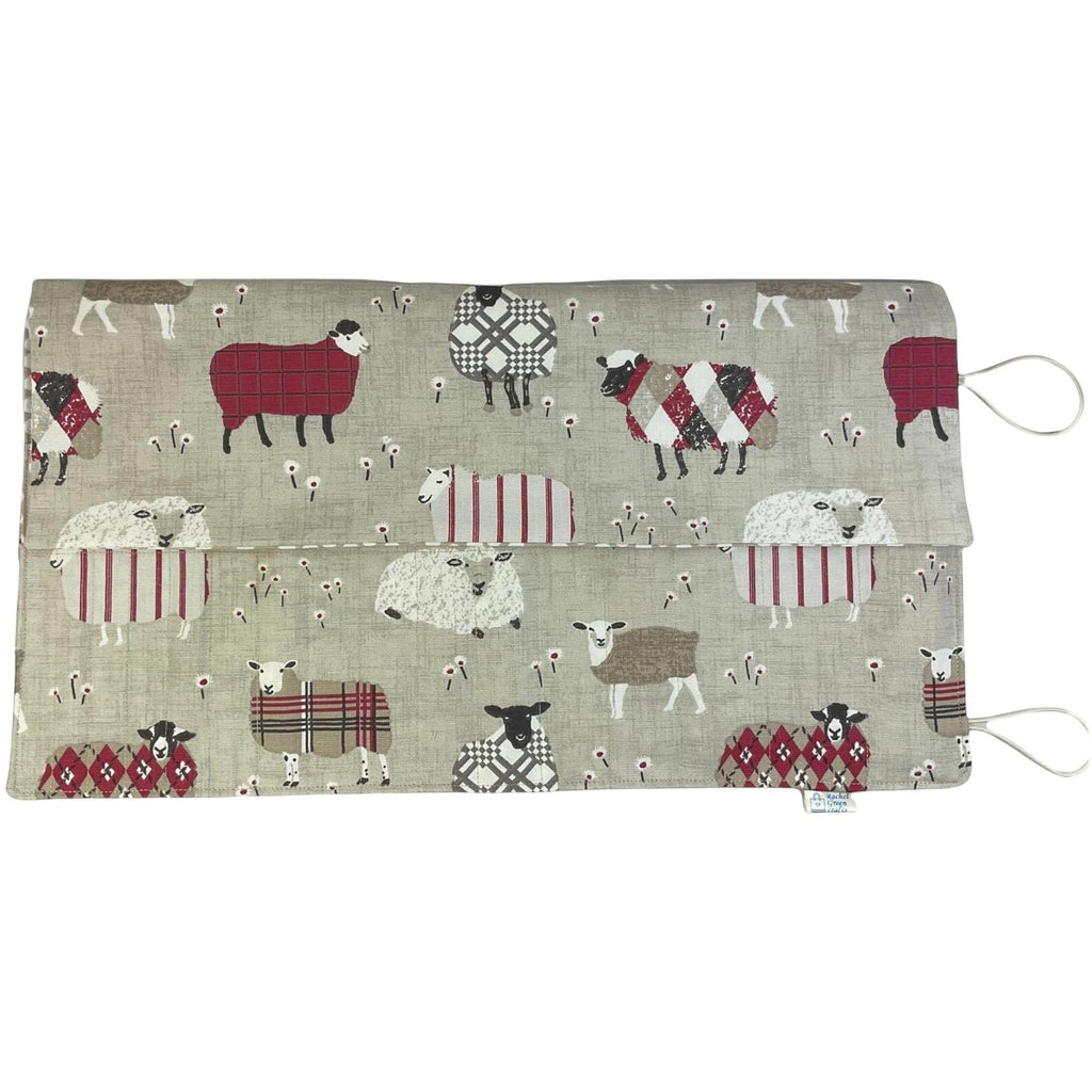 Double pointed knitting needle case with natural and red sheep,  DPN or crochet hook case, sock knitters gift,